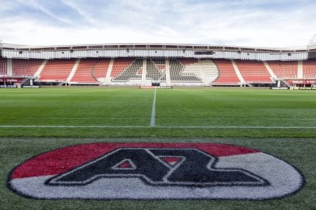 ALKMAAR, NETHERLANDS - OCT 03: Interior view of the empty AFAS Stadion on October 03, 2013 in Alkmaar, Netherlands. AFAS Stadion is the home base of the football team AZ Alkmaar.のeditorial素材