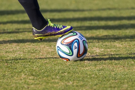 THESSALONIKI, GREECE - Jan 5 : Greek Superleague Brazuca (Mundial) balls during the training of PAOK on January 5, 2014 in Thessaloniki, Greece.のeditorial素材