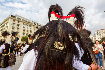 THESSALONIKI, GREECE - FEBRUARY 23, 2014 : The Folklife and Ethnological Museum of Macedonia-Thrace organized the first European assembly âBell Roadsâ and a bell bearers parade in Thessaloniki. のeditorial素材