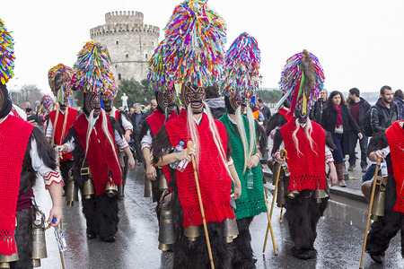 THESSALONIKI, GREECE - FEBRUARY 23, 2014 : The Folklife and Ethnological Museum of Macedonia-Thrace organized the first European assembly âBell Roadsâ and a bell bearers parade in Thessaloniki. のeditorial素材