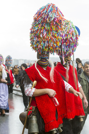 THESSALONIKI, GREECE - FEBRUARY 23, 2014 : The Folklife and Ethnological Museum of Macedonia-Thrace organized the first European assembly âBell Roadsâ and a bell bearers parade in Thessaloniki. のeditorial素材