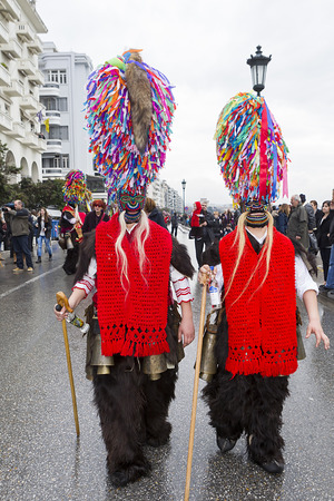 THESSALONIKI, GREECE - FEBRUARY 23, 2014 : The Folklife and Ethnological Museum of Macedonia-Thrace organized the first European assembly âBell Roadsâ and a bell bearers parade in Thessaloniki. のeditorial素材