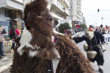 THESSALONIKI, GREECE - FEBRUARY 23, 2014 : The Folklife and Ethnological Museum of Macedonia-Thrace organized the first European assembly âBell Roadsâ and a bell bearers parade in Thessaloniki. のeditorial素材