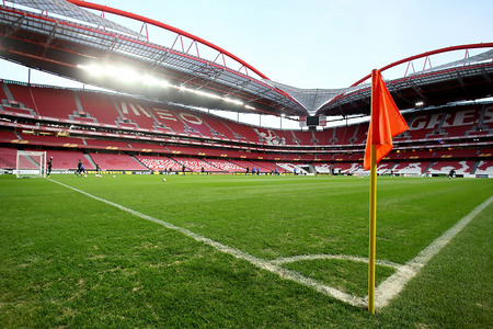 LISBON, PORTUGAL FEB - 27, 2014 : Interior view of the empty Estadio da Luz on February 27, 2014. Estadio da Luz is the home base of the football team Benfica SL.のeditorial素材