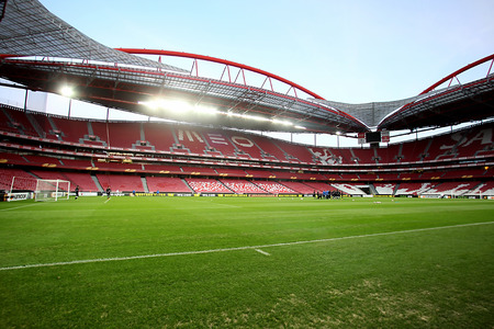 LISBON, PORTUGAL FEB - 27, 2014 : Interior view of the empty Estadio da Luz on February 27, 2014. Estadio da Luz is the home base of the football team Benfica SL.のeditorial素材