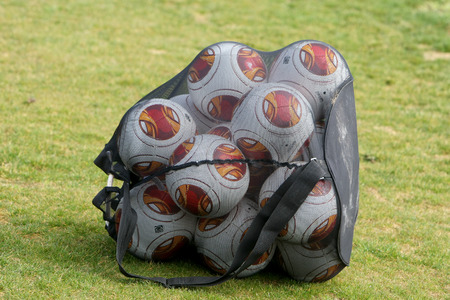 LISBON, PORTUGAL FEB - 26, 2014 : A sack full of balls during the UEFA Europa League Paok's training before the Benfica SL vs Paok game on February 26, 2014.のeditorial素材