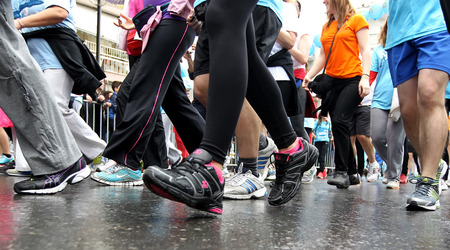 THESSALONIKI, GREECE - APRIL 6, 2014 : Unidentified people running during the 9th Marathon Alexander...