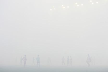THESSALONIKI, GREECE APRIL 16, 2014 : Smoke all over the stadium during the Greek Cup Semi Final match PAOK vs Olympiacosのeditorial素材