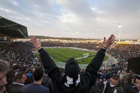 THESSALONIKI, GREECE APRIL 16, 2014 : View of the Toumba Stadium full of fans and supporters of PAOK  during the Greek Cup Semi Final match PAOK vs Olympiacosのeditorial素材