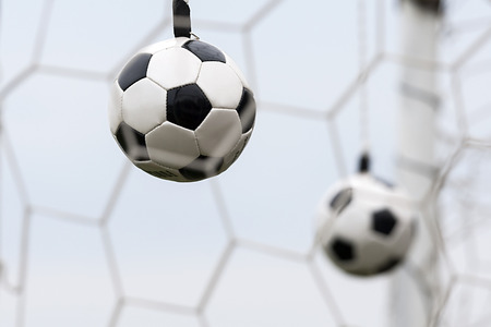 THESSALONIKI, GREECE APRIL 16, 2014 : Training hanging balls during the training before the Greek Cup Semi Final match PAOK vs Olympiacosの写真素材