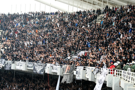 ATHENS, GREECE APRIL 26, 2014 : Paok fans and supporters during the Greek Cup Final match Paok vs Panathinaikosのeditorial素材