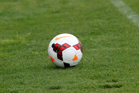 ATHENS, GREECE APRIL 26, 2014 : Close-up of a ball in the field during the Greek Cup Final match Paok vs Panathinaikosのeditorial素材