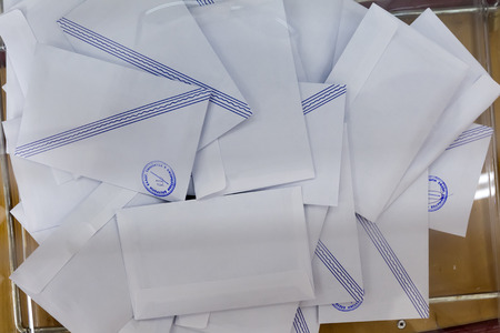 THESSALONIKI, GREECE, MAY 18, 2014: Highlights during the municipal and regional elections in Greece. 10 million Greeks are eligible to vote on Sunday to elect mayors and town councils.のeditorial素材