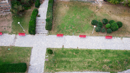 Aerial panoramic view of a small park in Thessaloniki, Greece の写真素材