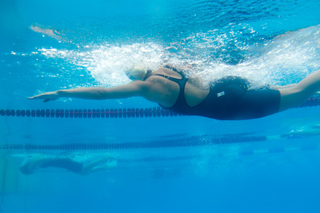 THESSALONIKI, GREECE- MAY 24, 2014: Male and female participants from Balkan countries competing in Makedonian swimming race in Thessaloniki, Greece. のeditorial素材