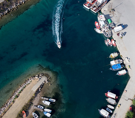 Aerial view of Potidea sea canal, an ancient town of Halkidiki, in Greece. の写真素材
