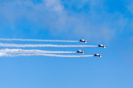 KAVALA, GREECE- JUNE 21, 2014: Aircraft of the Pioneer Team taking part in an exhibition for Kavala...