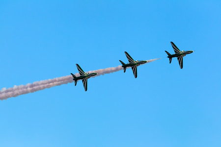 KAVALA, GREECE- JUNE 21, 2014: Flying display and aerobatic show of Saudi Hawks Display Team in...