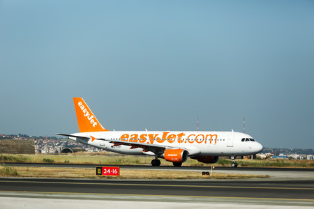 THESSALONIKI, GREECE- MAY 25, 2014: EasyJet Airline takes off from International Airport 'Makedonia', Greece. Easyjet is the second largest low-cost airline of Europe.のeditorial素材