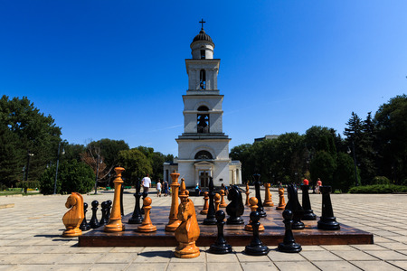 CHISINAU, MOLDOVA- AUGUST 21, 2014: Cathedral Park on August 21, 2014 in Chisinau, Moldova. Nativity Cathedral in Cathedral Park is the main Moldovan Orthodox place of worship in Chisinau.のeditorial素材