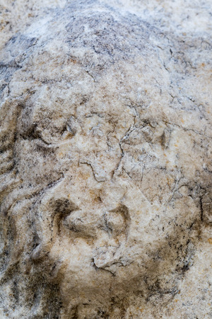 THESSALONIKI, GREECE- SEPTEMBER 12, 2014: The parts of the funerary monuments with inscriptions, pediments or relief representations in Archaeological Museum of Thessaloniki, Greece. の写真素材