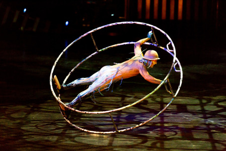 THESSALONIKI, GREECE - OCTOBER, 1, 2014: Performers skipping Rope at Cirque du Soleil's show 'Quidam'のeditorial素材