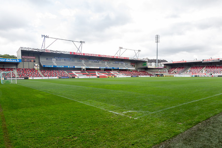 GUINGAMP, FRANCE - OCT 1, 2014 : Interior view of the empty Stade du Roudourou before the UEFA Europa League match EA Guingamp vs Paok.のeditorial素材