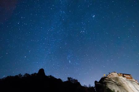 Starry sky seen from Meteora, Greeceの写真素材