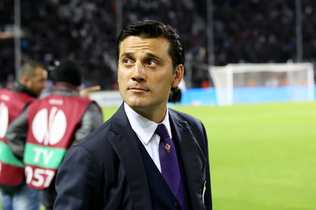 THESSALONIKI, GREECE  NOV 12, 2014 : Head coach Vincenzo Montella of Fiorentina during the UEFA Europa League match Paok vs Fiorentina.のeditorial素材