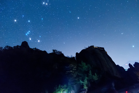 starry sky seen from Meteora, Greeceの写真素材