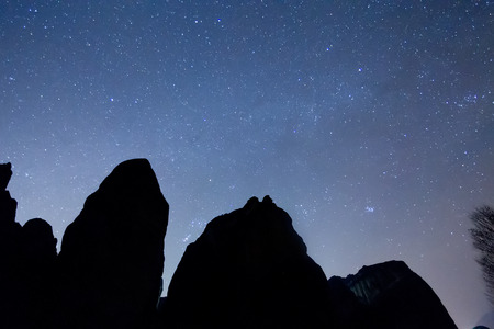 Starry sky seen from Meteora, Greeceの写真素材