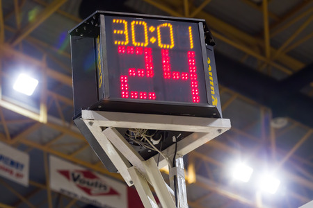 THESSALONIKI, GREECE - NOV 12, 2014: Shot clock as seen prior to the Eurocup game Paok vs Buducnostのeditorial素材