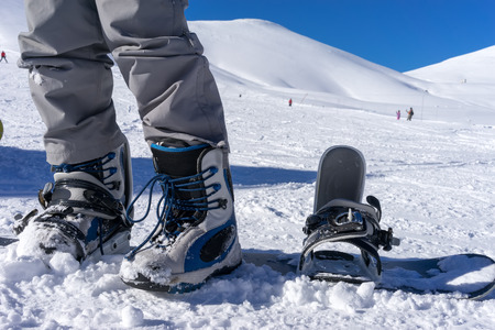 Close up of ski shoes on a skierの写真素材