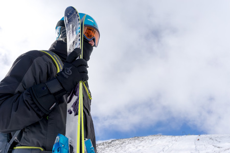 KAIMAKTSALAN, GREECE - FEBRUARY 13, 2014: Skiers enjoy the snow at Kaimaktsalan ski center, in...