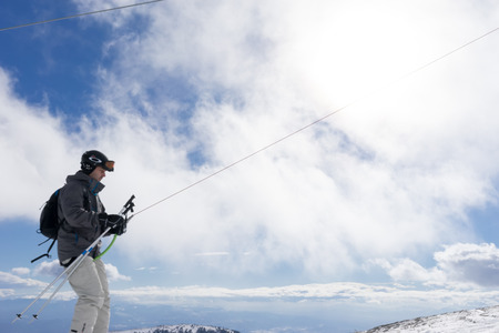 KAIMAKTSALAN, GREECE - FEBRUARY 13, 2014: Skiers enjoy the snow at Kaimaktsalan ski center, in Greece. Recently at the ski center every lift has its automatic ticketing system.のeditorial素材