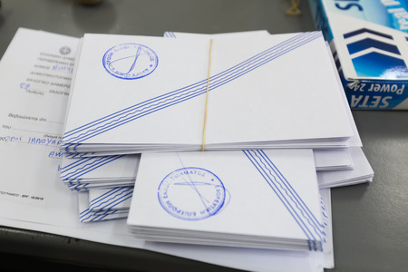 THESSALONIKI, GREECE, JANUARY 25, 2015: Highlights during Greek General Election 2015. Greeks are voting on Sunday to elect the 300 members of the parliament in accordance with the constitution.のeditorial素材