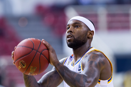THESSALONIKI, GREECE - JAN 21, 2015: Tyrese Rice of Khimki in action during the Eurocup game Paok vs Khimki in Paok Sports Arena.のeditorial素材
