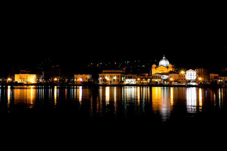 MYTILENE , GREECE - JANUARY 14, 2015: Mytilene City capital of Lesvos , view from the sea at nightのeditorial素材