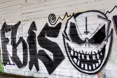 THESSALONIKI, GREECE, MARCH 23, 2015: Colorful graffiti art line the street wallsのeditorial素材