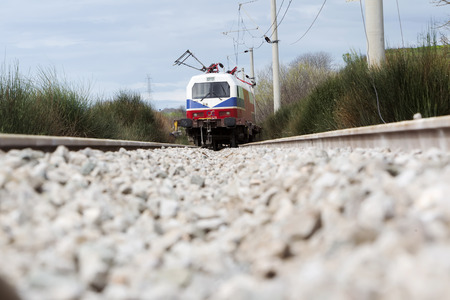 THESSALONIKI, GREECE, MARCH 28,2015: Derailed train coaches at the site of a train accident at the Gefyra community, in northern Greece. The train was carrying electronic equipment .のeditorial素材