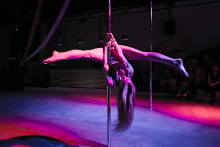 THESSALONIKI, GREECE, MAY 30, 2015: Unknown dancer During the "Pole Battle Tricks 2015". it is the 1st time in Thessaloniki Greece at WE sport & culture complex.のeditorial素材