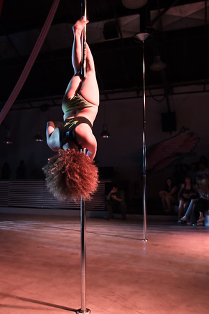 THESSALONIKI, GREECE, MAY 30, 2015: Unknown dancer During the "Pole Battle Tricks 2015". it is the 1st time in Thessaloniki Greece at WE sport & culture complex.のeditorial素材