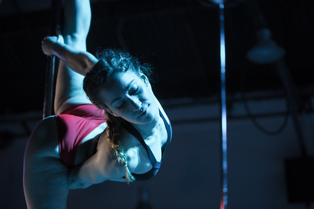 THESSALONIKI, GREECE, MAY 30, 2015: Unknown dancer During the "Pole Battle Tricks 2015". it is the 1st time in Thessaloniki Greece at WE sport & culture complex.のeditorial素材