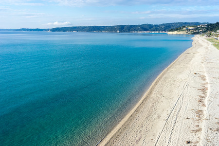 Aerial view of Aigeopelagitika beach in Halkidiki, Greeceの写真素材