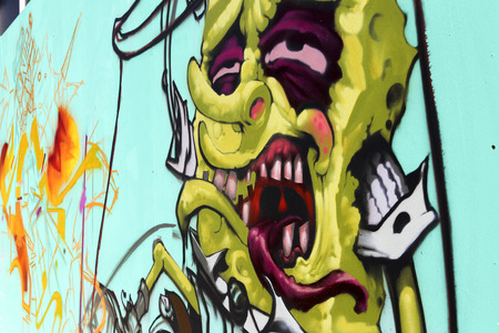 THESSALONIKI, GREECE JUNE, 15 2015: Painters graffiti during the course of Street Art Festival Thessalonikiのeditorial素材