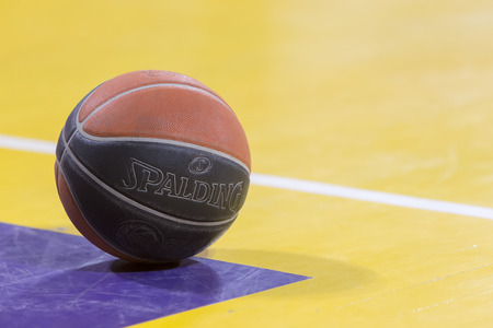 THESSALONIKI, GREECE, JUN 17, 2015: Close-up of a baskeball on the ground during the Greek Basket...