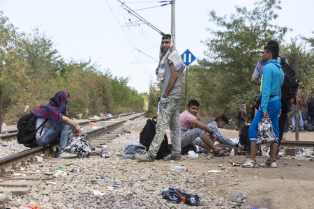 Idomeni, Greece - August 19 , 2015: Hundreds of immigrants are in a wait at the border between...