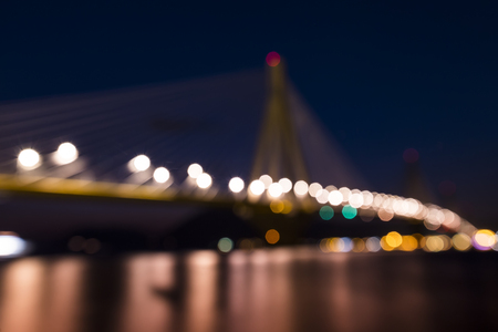 View of the bridge Rio-Antirio in Greece, at night. Bokeh backgroundの写真素材
