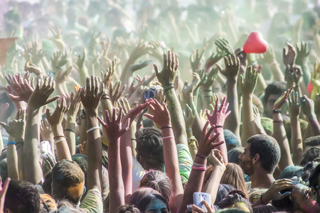 Thessaloniki, Greece - Septemper 6, 2015: Participants at the 4th Colors day in Thessaloniki, Greece. A recreation of the famous Holi festival celebrated in India, took place in Thessaloniki Greece.のeditorial素材