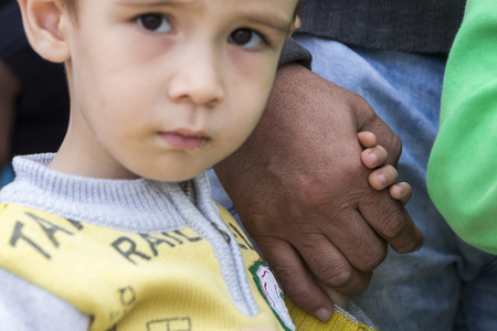 Idomeni, Greece - September 24 , 2015: Hundreds of immigrants are in a wait at the border between Greece and FYROM waiting for the right time to continue their journey from unguarded passagesのeditorial素材